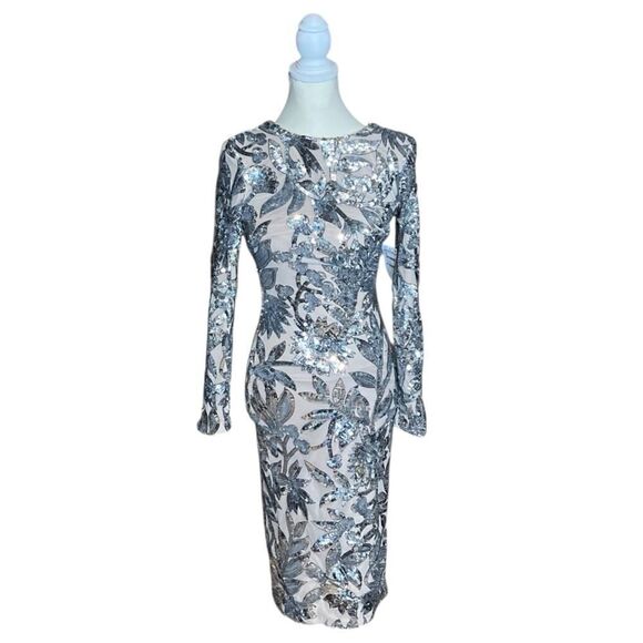 Dress the Population Emmalyn Dress Nude Silver Foliage Floral Print NWD US XS - Picture 5 of 13